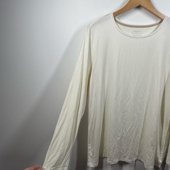 Chico's The Ultimate Tee Women XL Cream Crew Neck Long Sleeve Shirt Spring Relax - Picture 3 of 7
